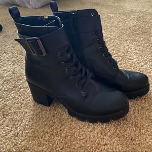 Black leather booties